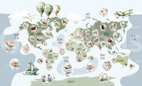A stylish adventure map wall mural with animals.

