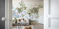 A globe wall covering with adventurous animals.

