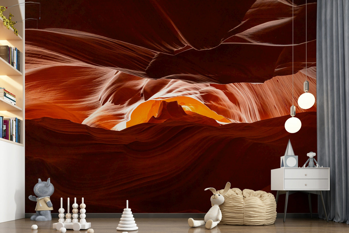 Guest room feature wall showcasing the Antelope's Embrace Wall Mural.