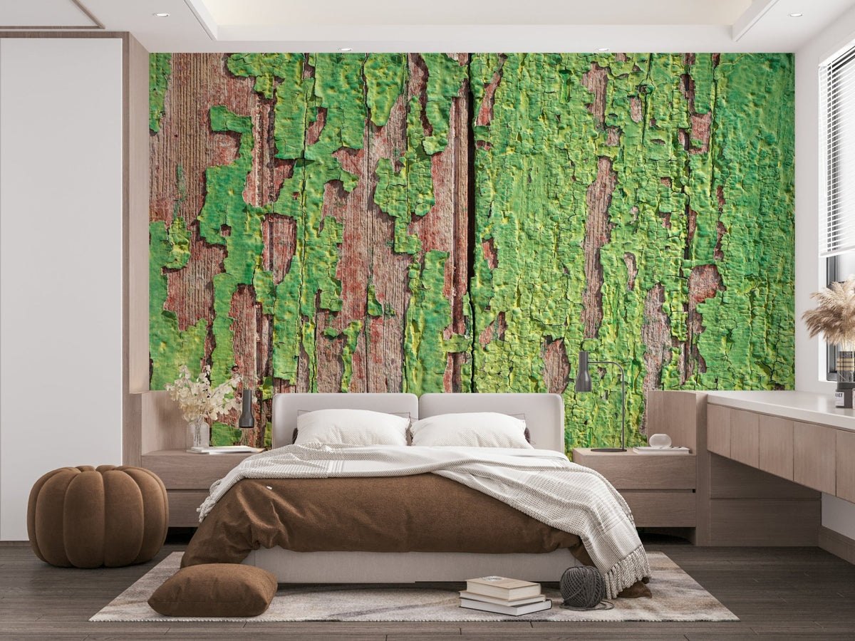 Green peeling wood wallpaper

