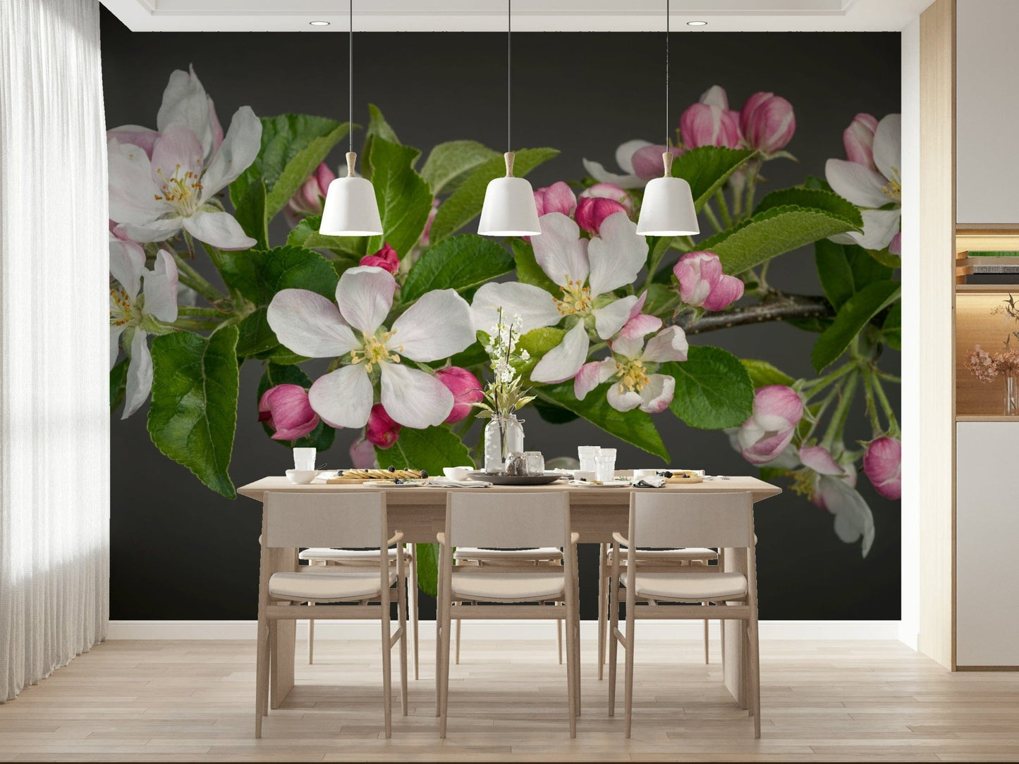 Gorgeous Apple Blossom Charm flower branch wallcovering art.