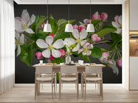 Gorgeous Apple Blossom Charm flower branch wallcovering art.