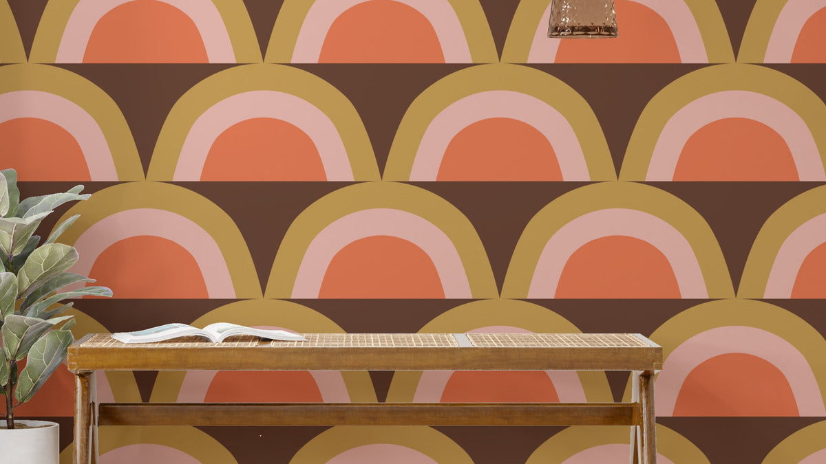 Boho rainbow mural with chocolate tones
