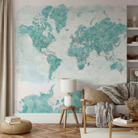 Coastal-style map design in aqua watercolor tones


