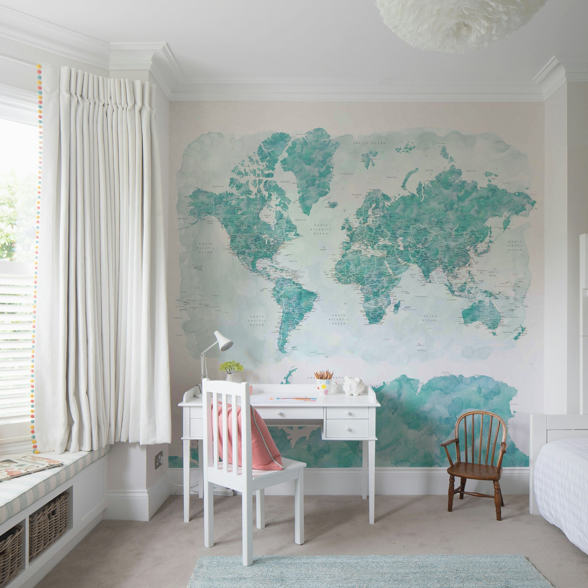 Peel and stick aqua blue world map wallpaper


