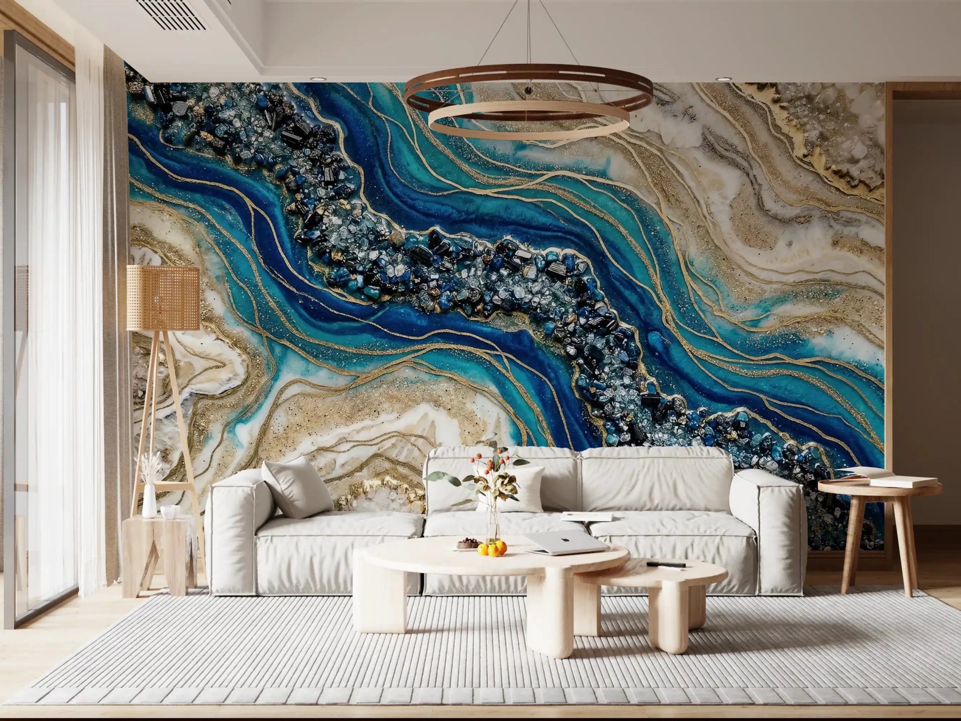 Office room geode flow wall mural with crystal texture design