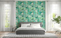 Elegant wallpaper featuring aqua marble with shimmering gold veins