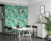 Contemporary marble wallpaper blending aqua tones with gold accents