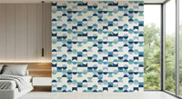 Retro blocks and circles, Aqua Harmony, decorative home wallpaper.
