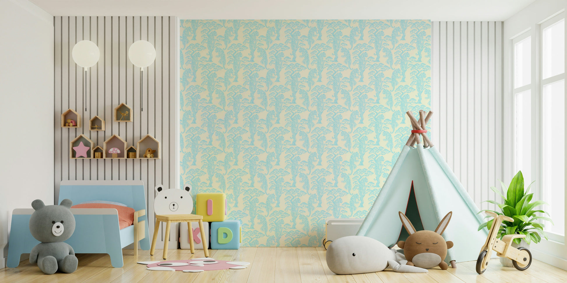 An artistic majestic tiger mural for home decor.

