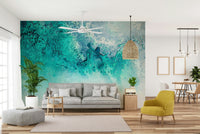 A beautiful wide-angle wall mural of the sea.

