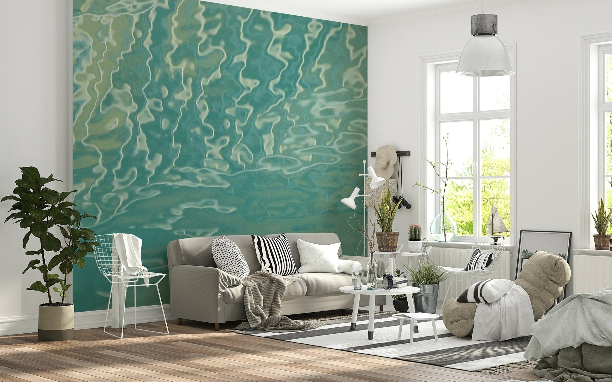 Wavy aqua texture wall mural with shimmering detail