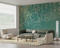 Fluid aqua pattern wall mural with light reflections