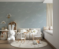Large whale painting style wallpaper for an accent wall.