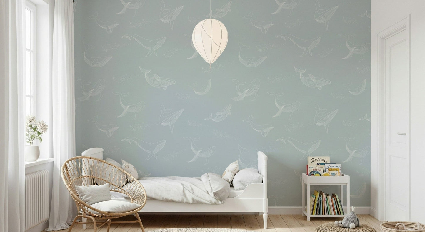 Blue ocean wall decor for a child’s bedroom nursery theme.