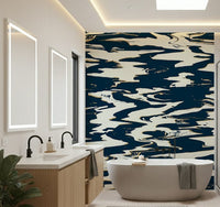 A beautiful fluid abstract wallpaper mural in blue and white tones.

