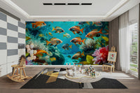 Detailed reef wallpaper showing coral and seaweed

