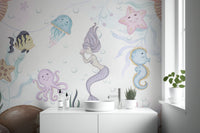 Whimsical aquatic playland wallpaper with ocean adventures
