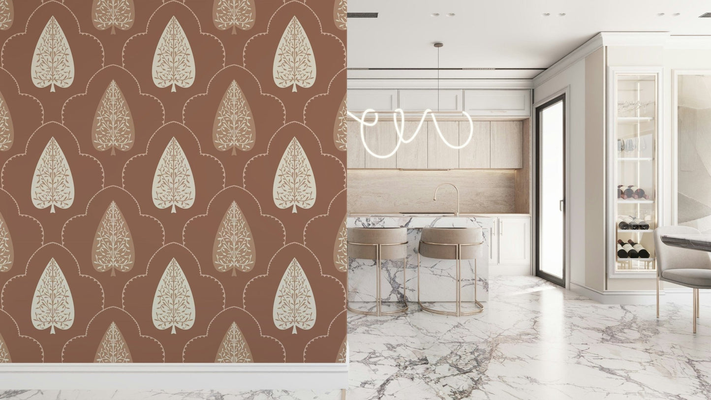 Arboreal Art wallpaper, elegant tree silhouette, inviting wall decor.