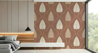 Arboreal Accent wallpaper, organic leaf pattern, rust brown tones.