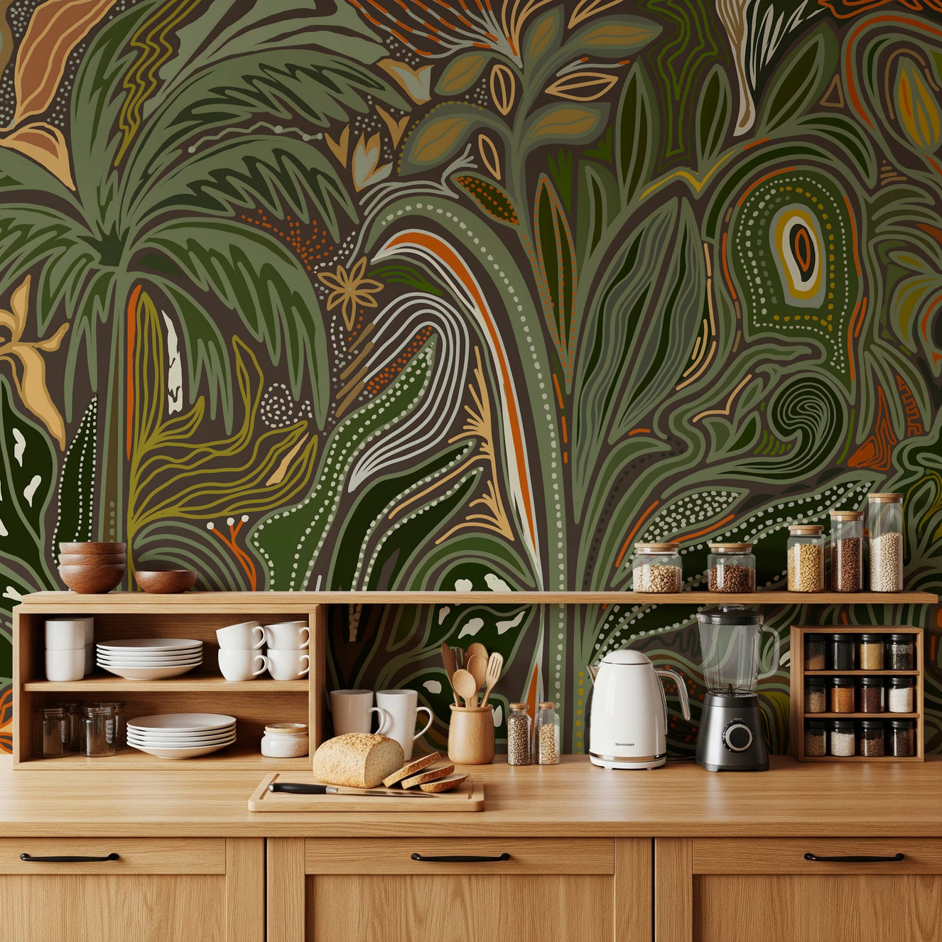 Arboreal Reverie Jungle Palm Grove Tropical Abstract Wall Mural