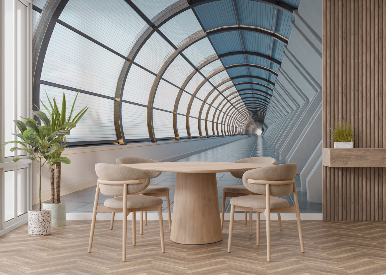 Architectural Glass Tunnel Wallpaper