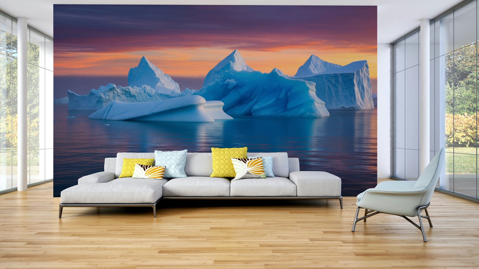 Wall mural showing a quiet twilight scene

