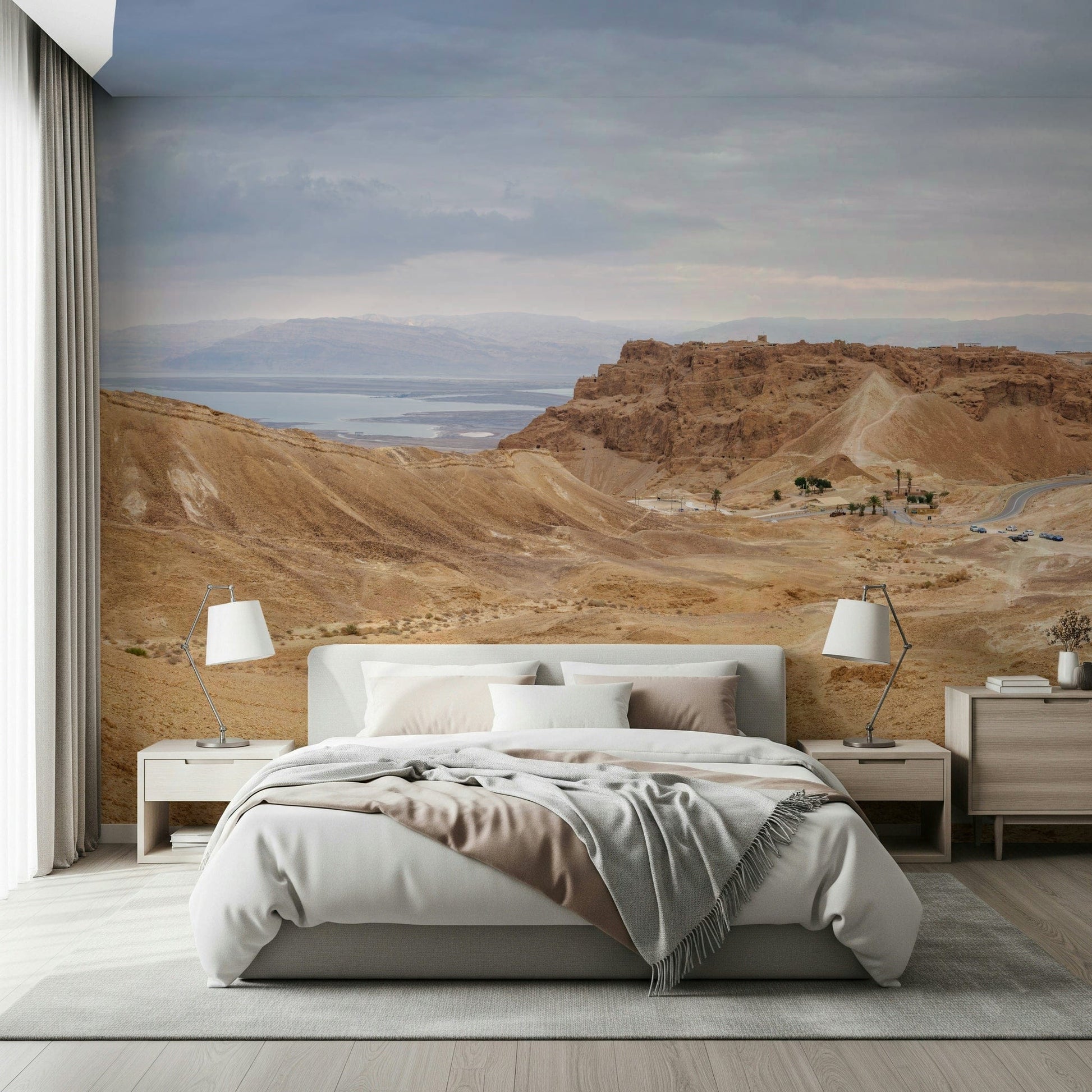 Ancient plateau and rugged mountains, Arid Majesty Desert Landscape Design home décor.