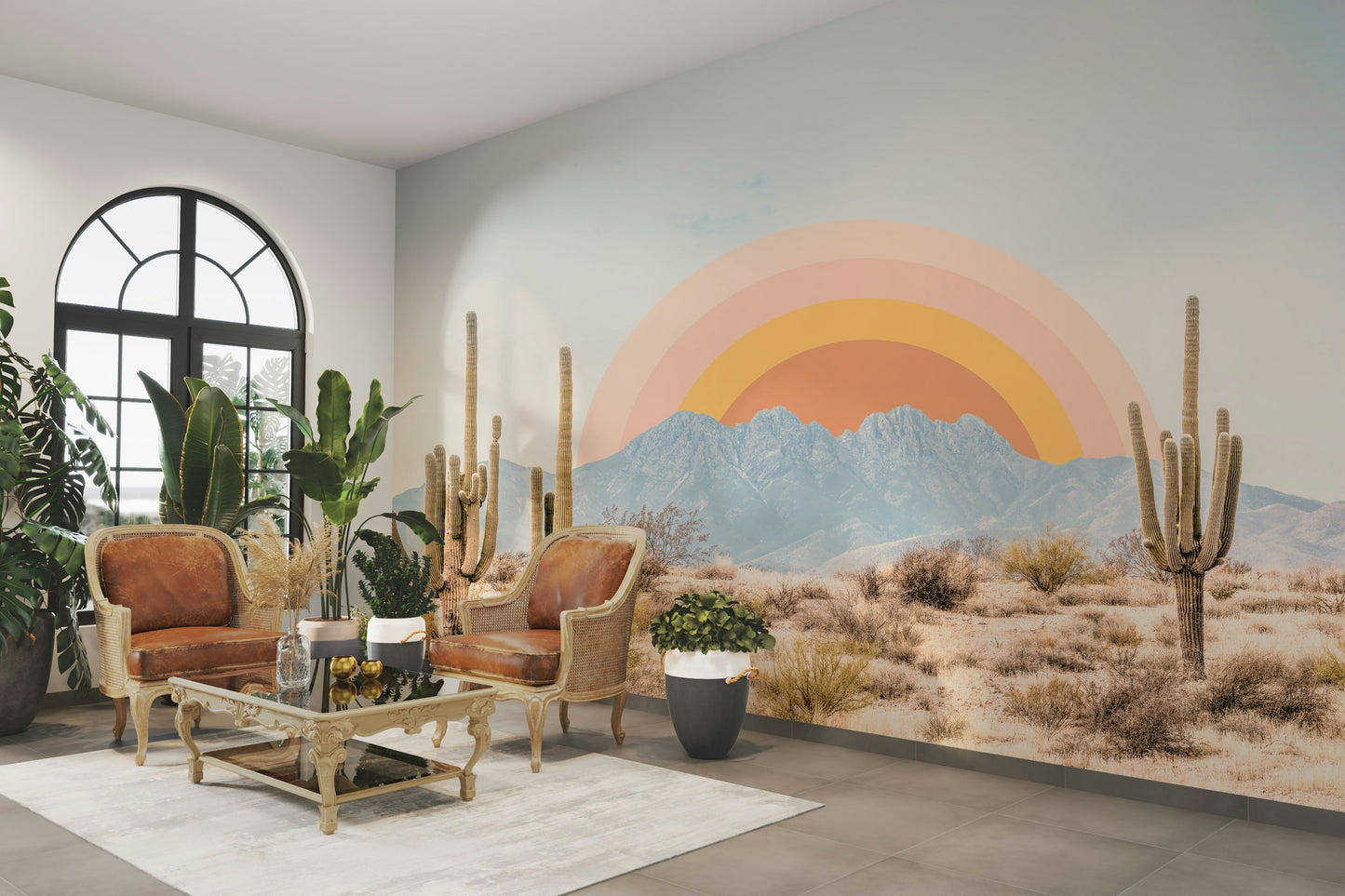 Arizona dawn mural with glowing orange hues

