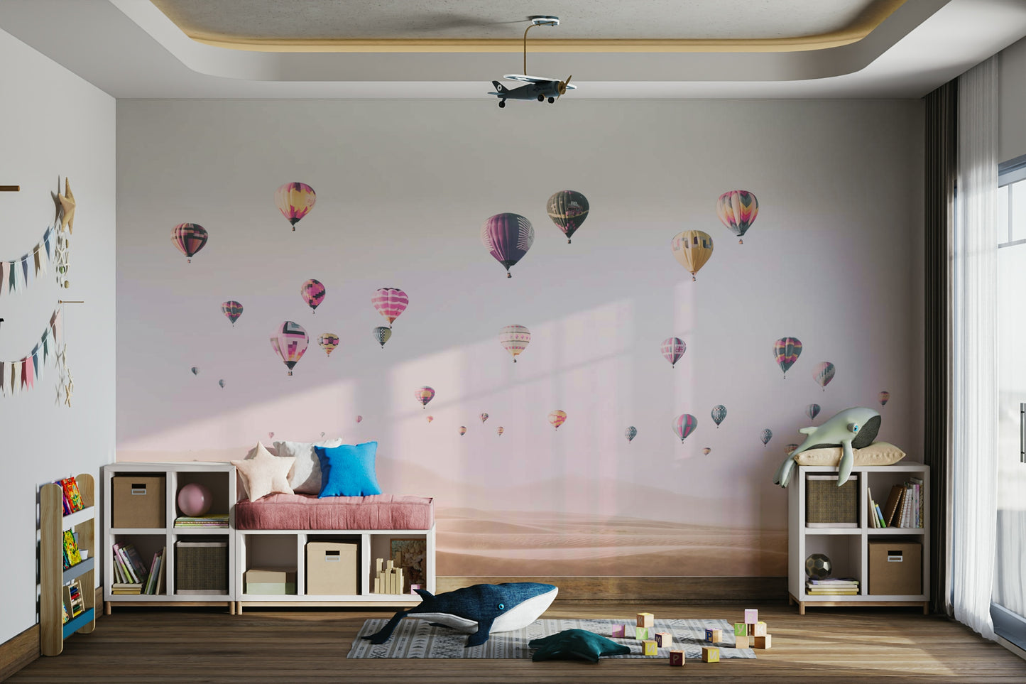Around the World wall mural with global landmarks

