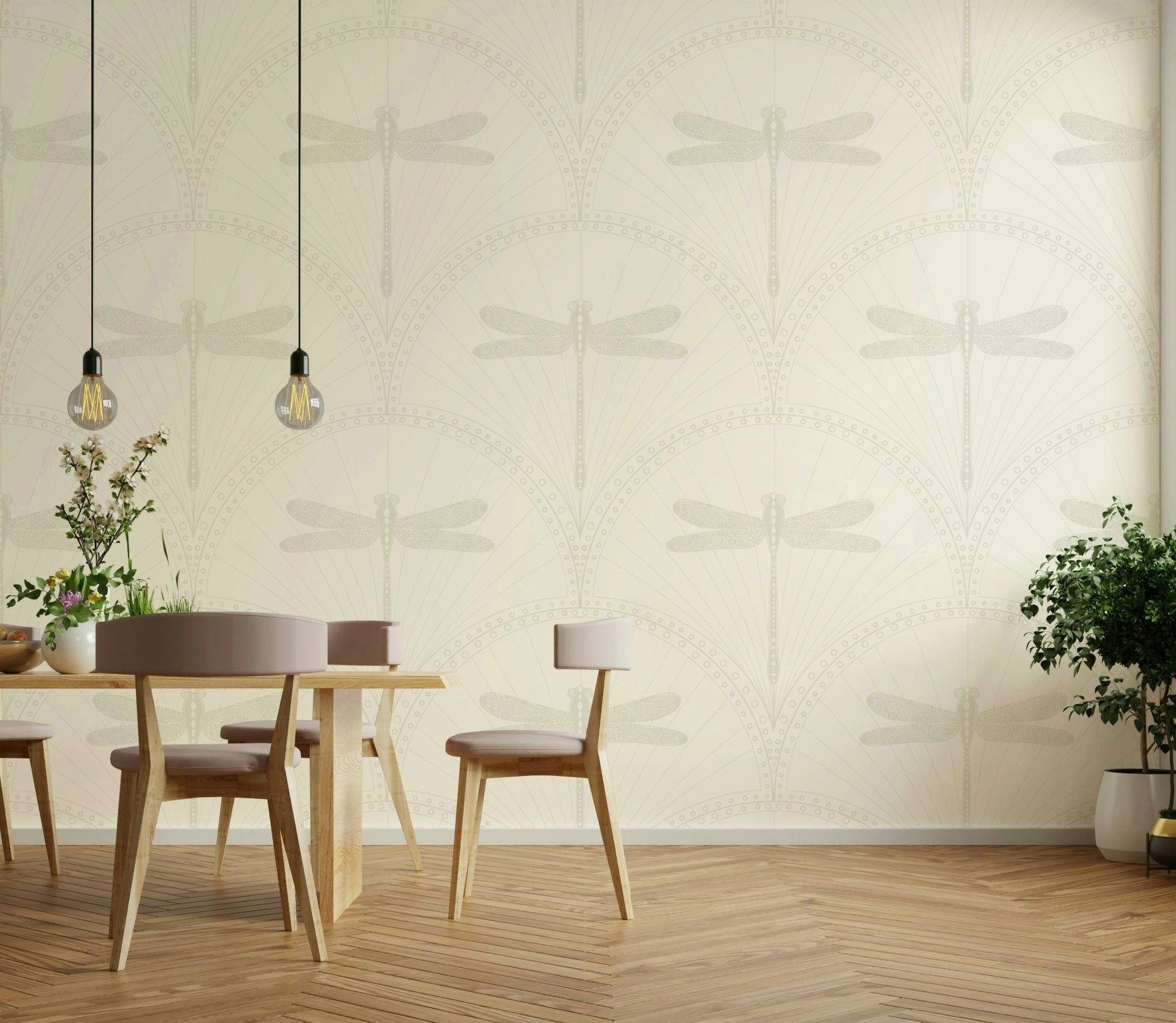 Decorative dragonfly wallpaper in Art Deco style for modern spaces


