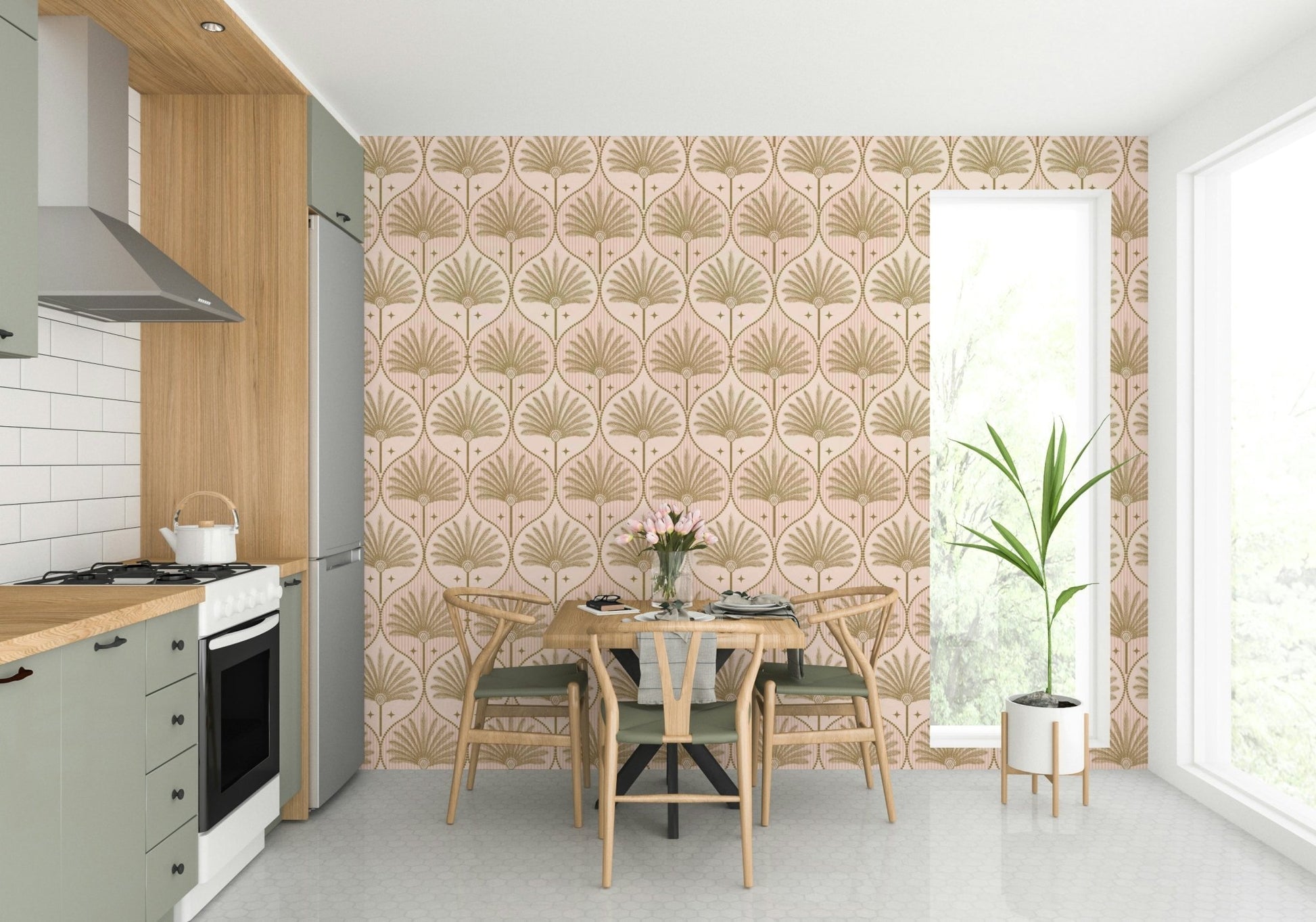 Wall mural with vintage tropical theme
