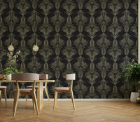A peaceful geometric leaf mural on decorative wallpaper.

