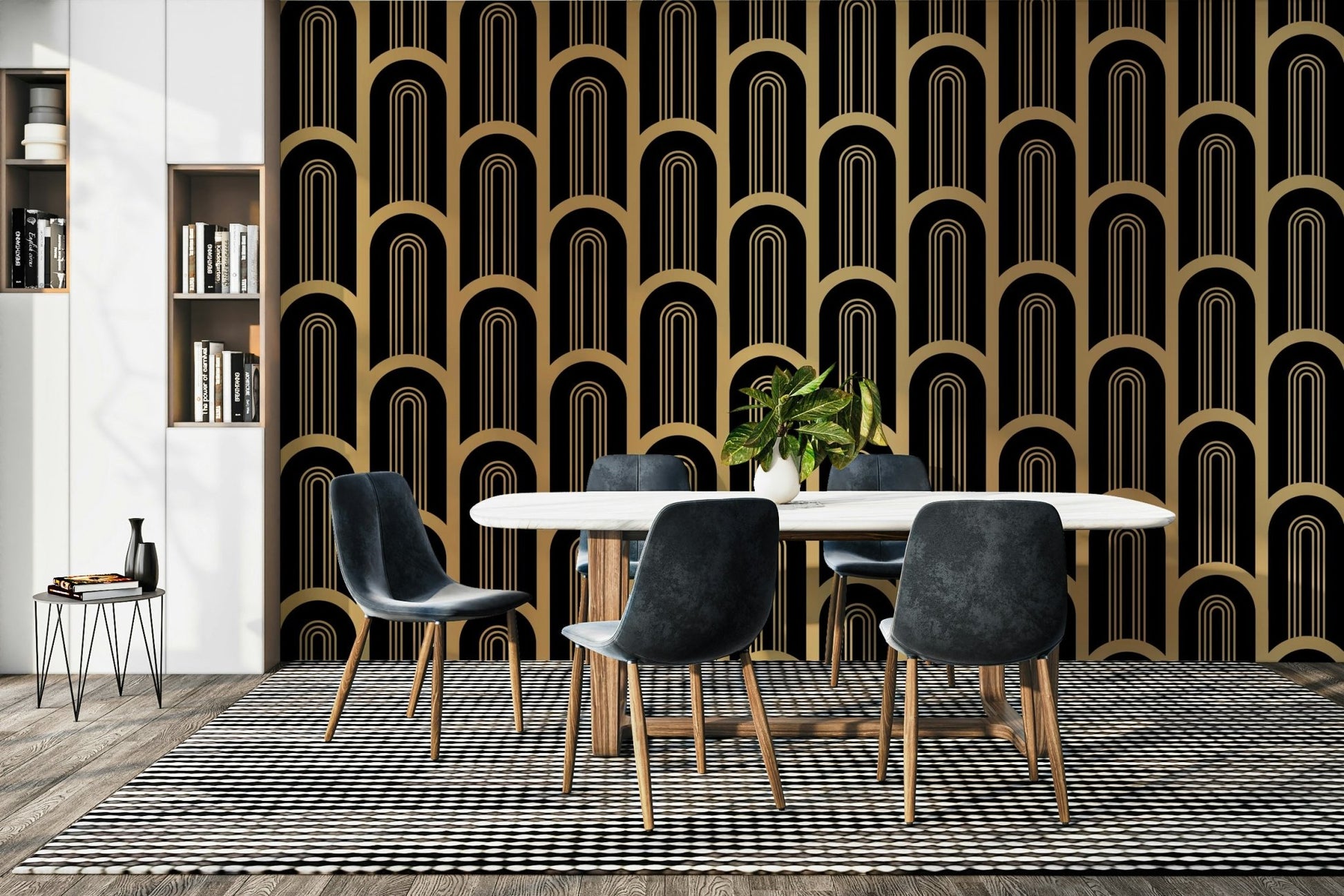 Luxury black and gold wall mural in classic Art Deco style.

