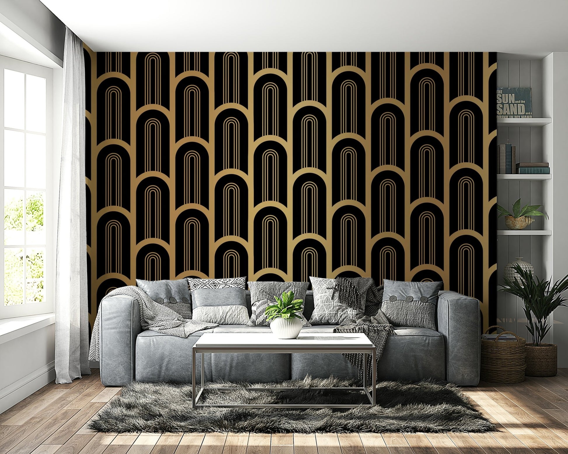 Decorative column motif mural for Art Deco-themed walls.

