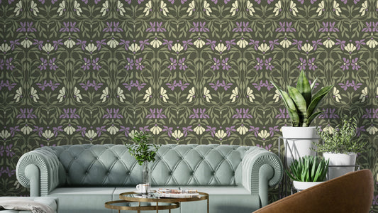 Art Nouveau bloom wallpaper with floral curves

