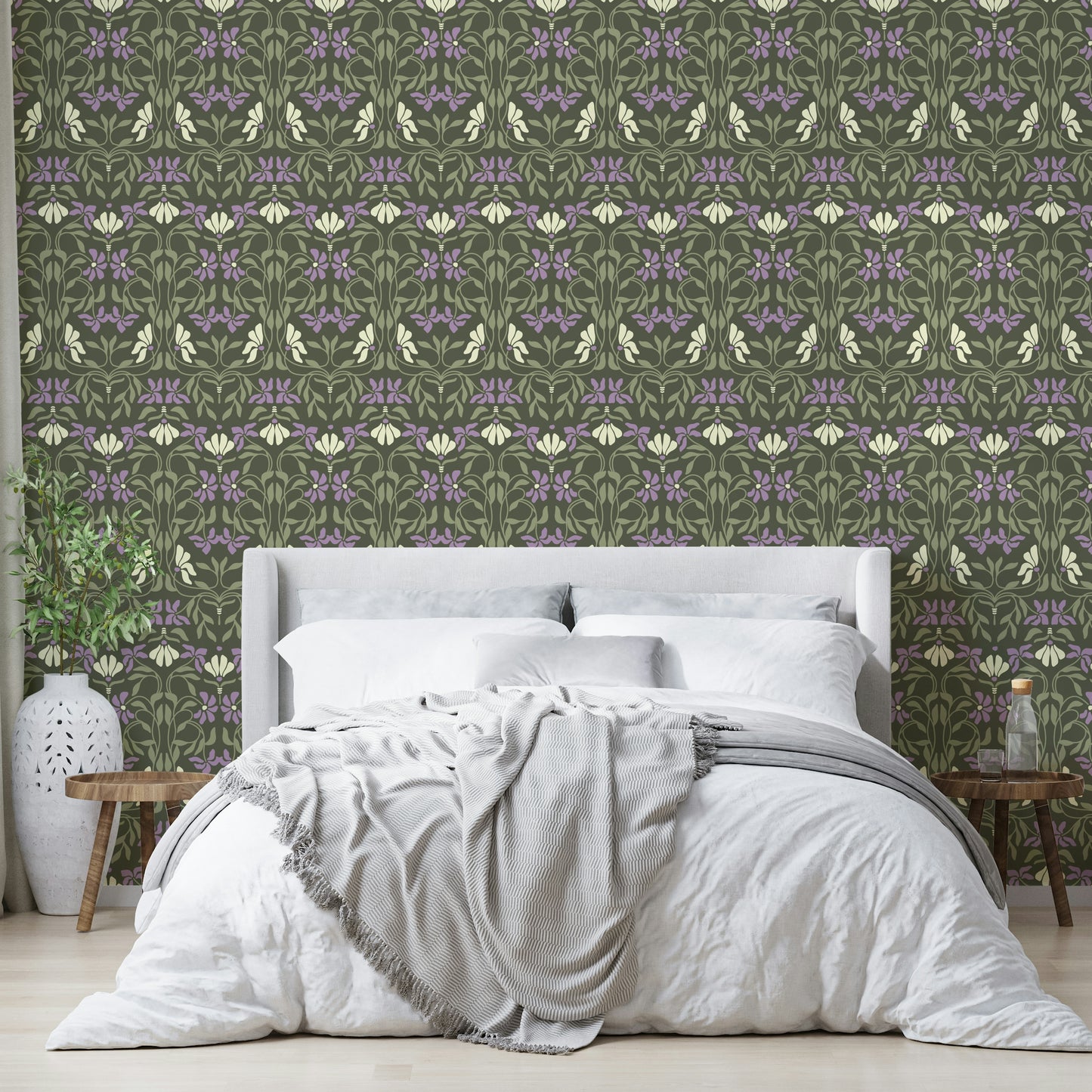Wall art featuring Art Nouveau blooming flowers


