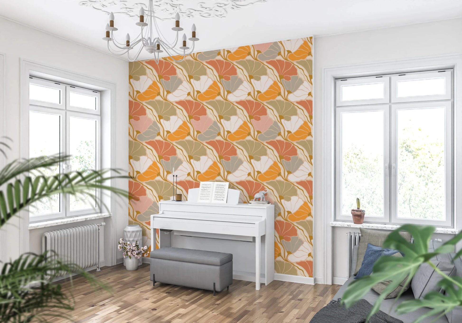 Art Nouveau Botanica Fan Flow - Cosy Blooms Wallpaper⁠