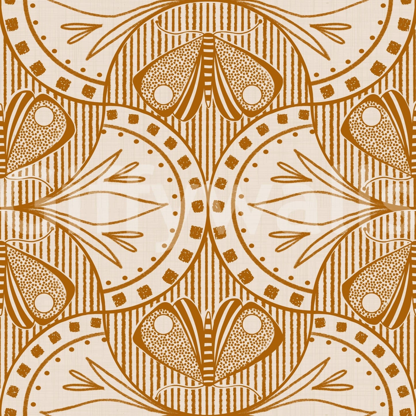 Orange Art Nouveau Butterfly Floral repeating pattern rich colors.