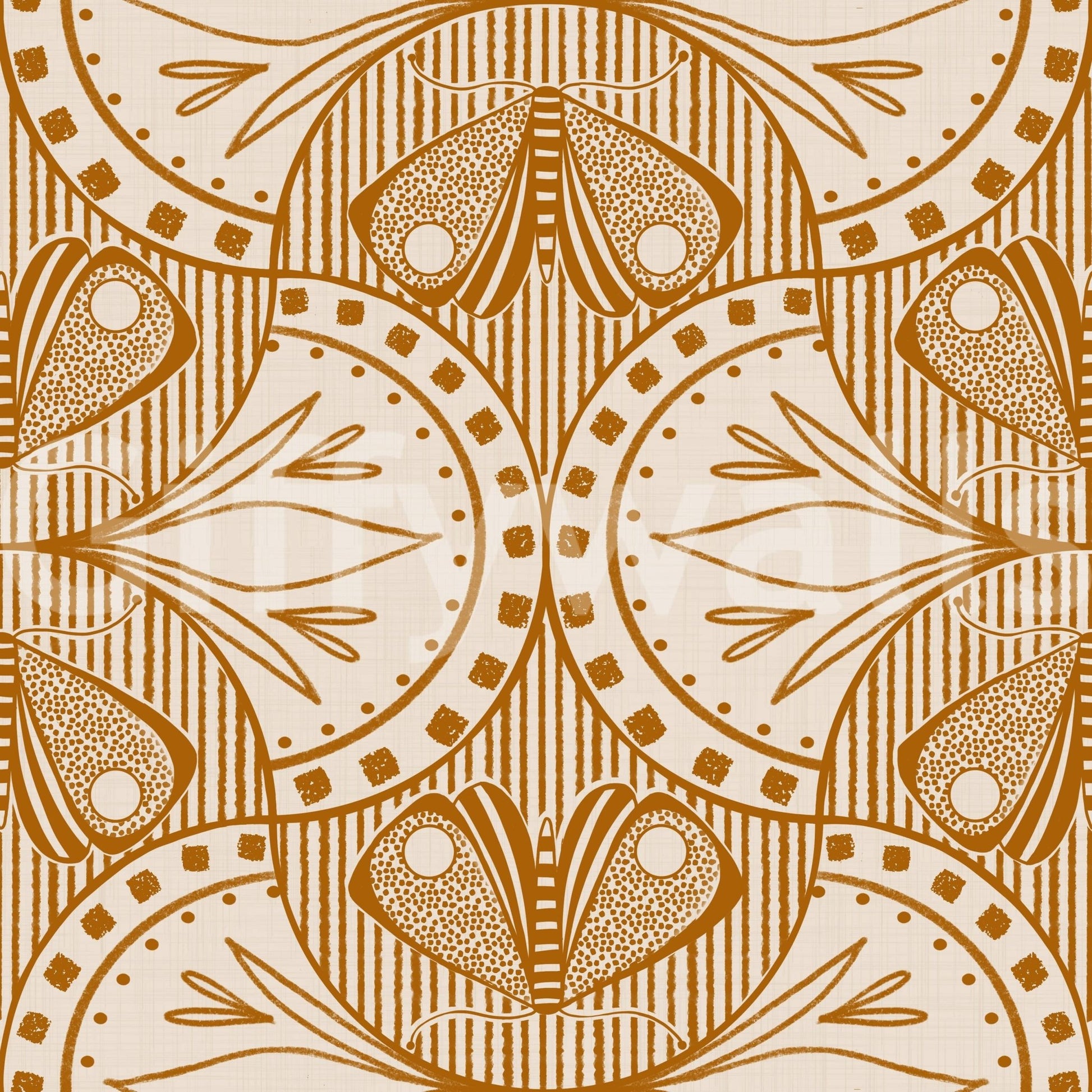 Orange Art Nouveau Butterfly Floral repeating pattern rich colors.