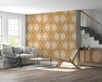 Art Nouveau-inspired wall covering symmetrical butterfly repeating shapes.