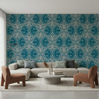 Art Nouveau Butterfly Floral Teal Blue, symmetrical repeat, interior accent.