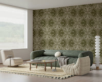 Art Nouveau Butterfly Floral, gorgeous wall mural, light tan graphic elements.