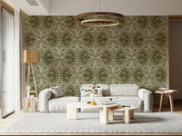 Art Nouveau Butterfly Floral in Olive Drab, decorative artistic style, opulent wallpaper.