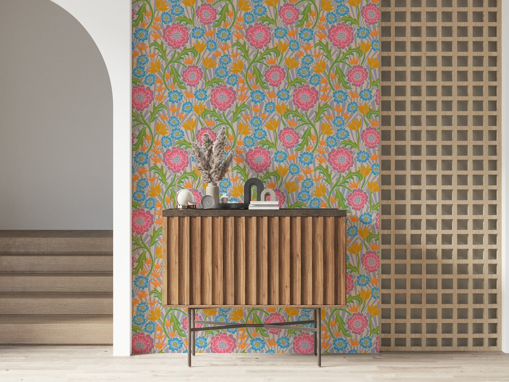 Lively Maybelle Floral, eclectic vintage pattern, maximalist design.