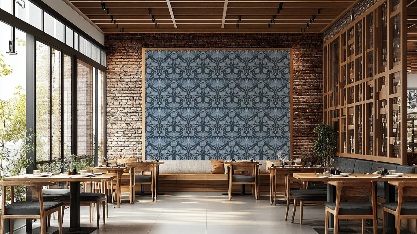 Classic Art Nouveau floral in cool blue shades

