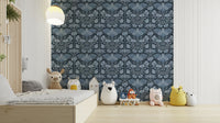 Blue wallpaper featuring luna moth and florals

