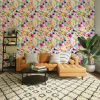 Artistic floral wallpaper featuring daisies and roses

