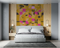 Dynamic tile mosaic wall mural bold brushstroke movement.