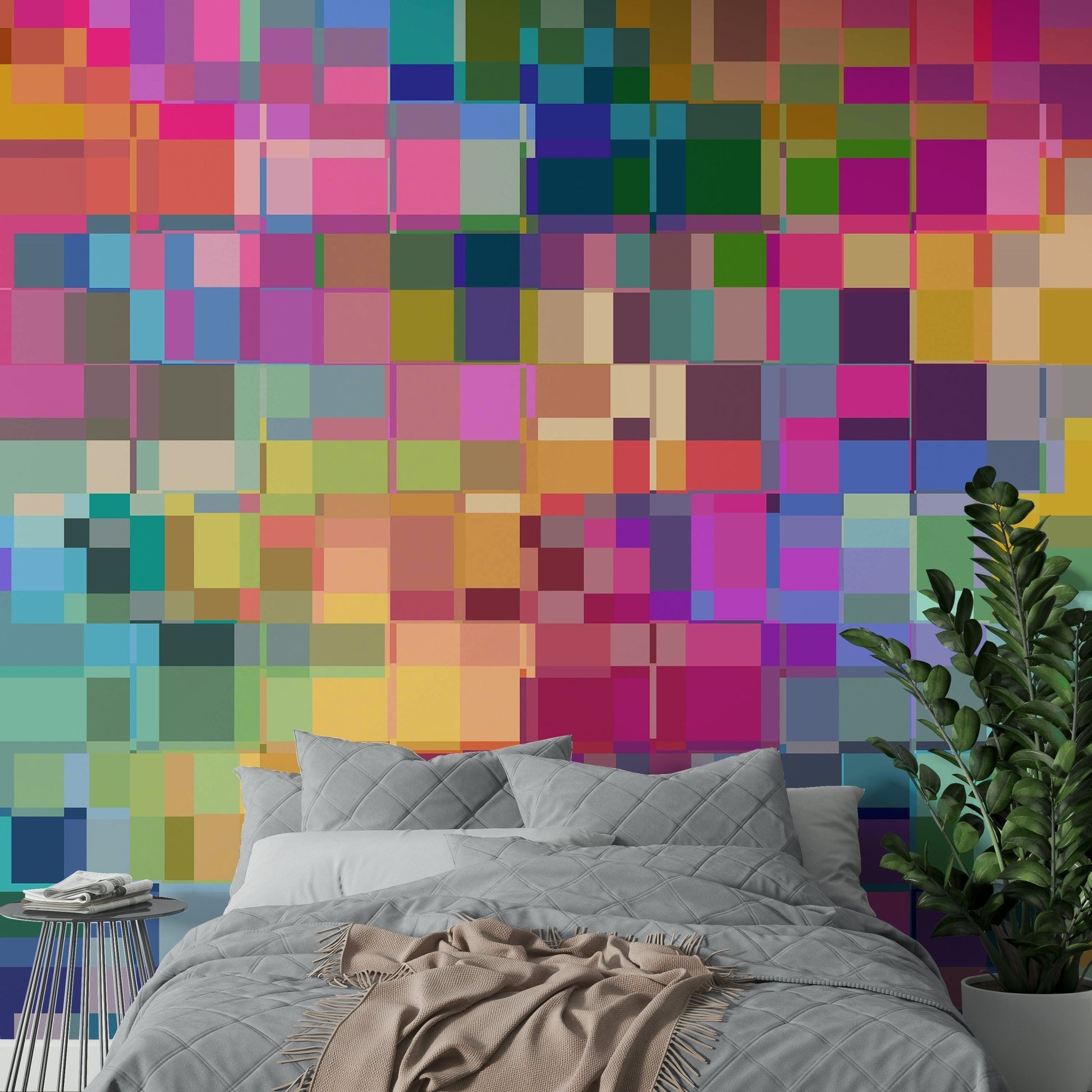 Artist’s studio mural with modern textured patterns

